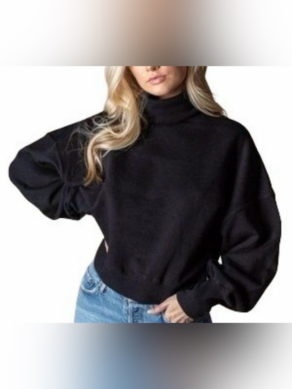 AGOLDE Like New Black Balloon Sleeve Turtleneck Sweatshirt Size S